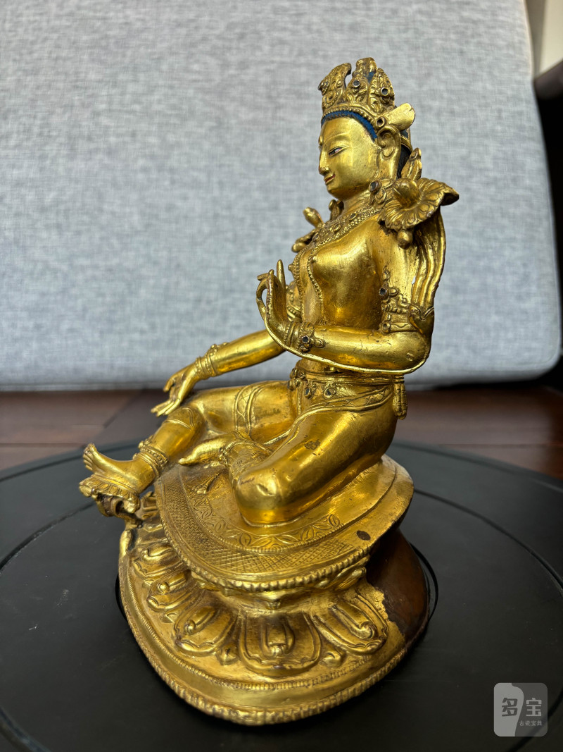 十四世纪 藏中风格 铜鎏金绿度母像 - 图7